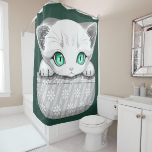 Cat Cute and Playful peaking from a Pocket Shower Curtain