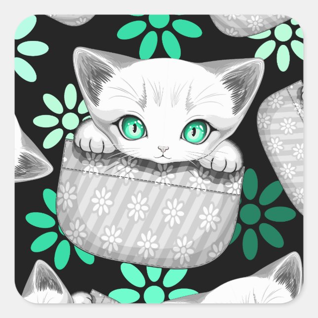 Cat Cute and Playful peaking from a Pocket Square Sticker (Front)