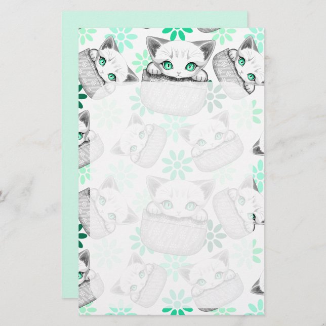 Cat Cute and Playful peaking from a Pocket Stationery (Front/Back)