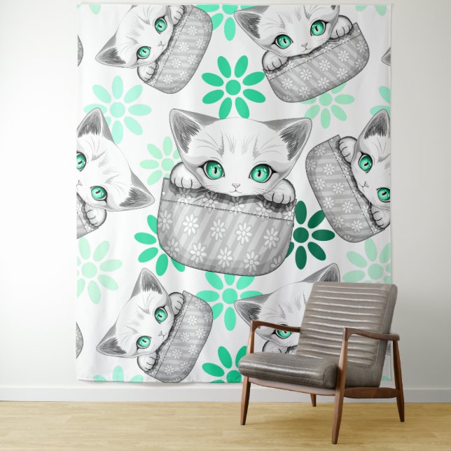 Cat Cute and Playful peaking from a Pocket Tapestry (In Situ)