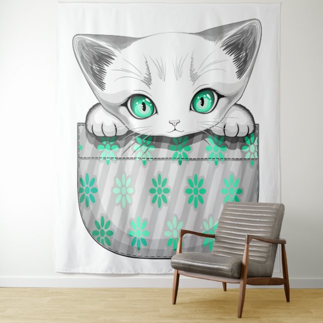 Cat Cute and Playful peaking from a Pocket Tapestry (In Situ)