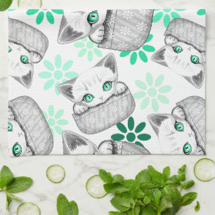 Cat Cute and Playful peaking from a Pocket Tea Towel