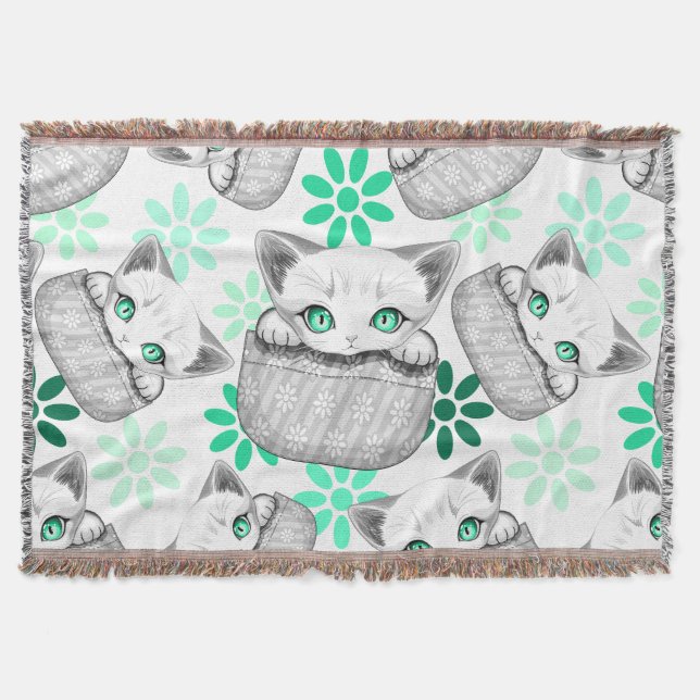 Cat Cute and Playful peaking from a Pocket Throw Blanket (Front)