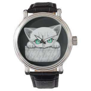 Cat Cute and Playful peaking from a Pocket Watch