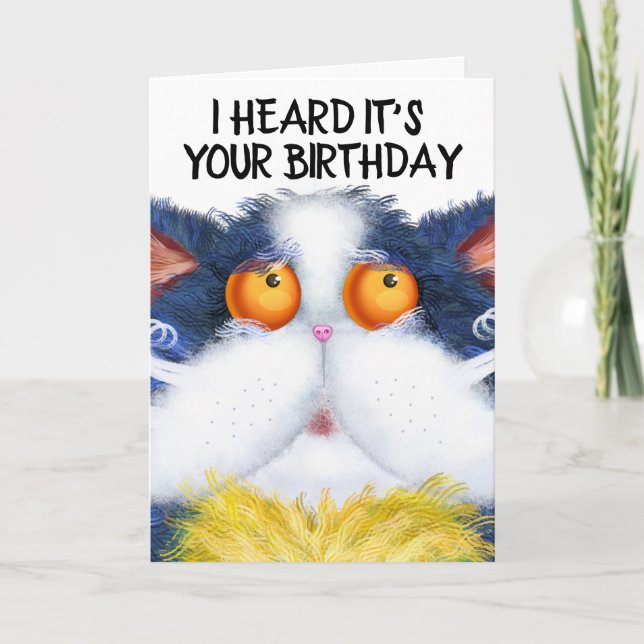 CAT CUTE CAT ART FUNNY BIRTHDAY GREETING CARDS (Front)