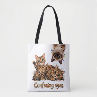 Cat Cute Cat's Eyes Feline Trio in Bloom kitten 👀 Tote Bag
