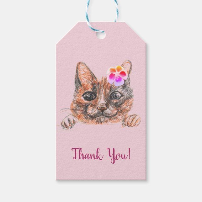 Cat Cute Drawing  Gift Tag (Front)