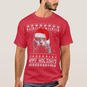 Cat Cute Happy Holidays Christmas Cat Lover Xmas  T-Shirt