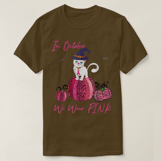 Cat Cute In October We Wear Pink Breast Cancer Awa T-Shirt (Design Front)