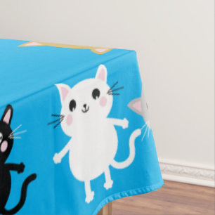 Cat Cute Kitty Colorful 1st Birthday Party Theme Tablecloth