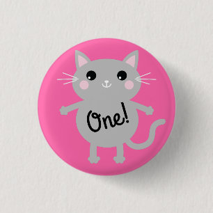 Cat Cute Kitty Colourful 1st Birthday Party Theme 3 Cm Round Badge