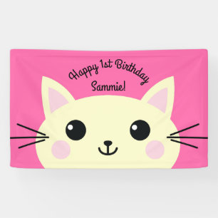 Cat Cute Kitty Colourful 1st Birthday Party Theme Banner