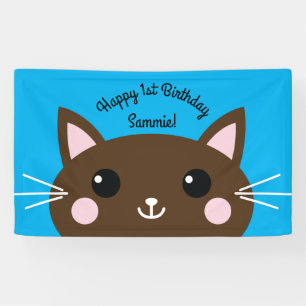 Cat Cute Kitty Colourful 1st Birthday Party Theme Banner
