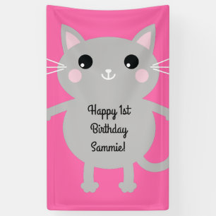 Cat Cute Kitty Colourful 1st Birthday Party Theme Banner