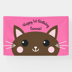 Cat Cute Kitty Colourful 1st Birthday Party Theme Banner