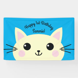 Cat Cute Kitty Colourful 1st Birthday Party Theme Banner