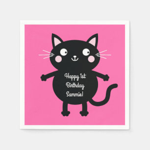 Cat Cute Kitty Colourful 1st Birthday Party Theme Napkin