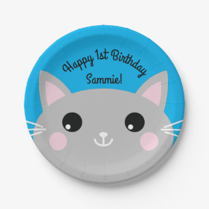 Cat Cute Kitty Colourful 1st Birthday Party Theme Paper Plate