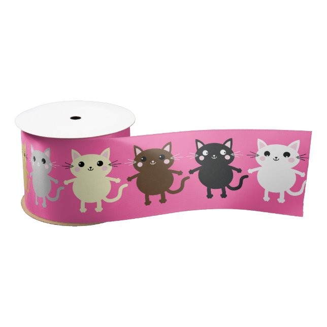 Cat Cute Kitty Colourful 1st Birthday Party Theme Satin Ribbon (Spool)