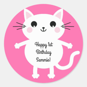 Cat Cute Kitty Kid's Birthday Party Theme Classic Round Sticker