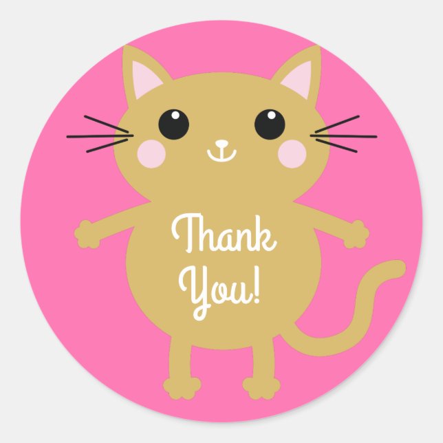 Cat Cute Kitty Kid's Birthday Party Theme Classic Round Sticker (Front)