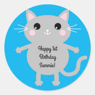 Cat Cute Kitty Kid's Birthday Party Theme Classic Round Sticker