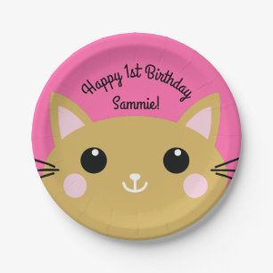 Cat Cute Kitty Kid's Birthday Party Theme Paper Plate