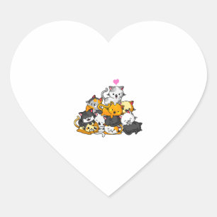 Cat Cute Kitty Pile Cats Anime Kawaii Neko Gift Heart Sticker