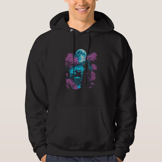 Cat Cute Ninja Japanese Animal Pet Illustration Hoodie (Front)