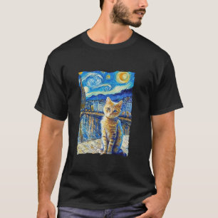 Cat Cute Starry Animal Pet Art Night Illustration T-Shirt