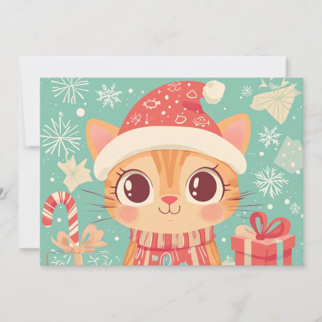 Cat Cute Xmas Candy Cane Gifts Custom Text Holiday Card (Front)