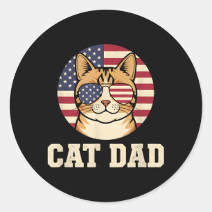Cat Dad American Flag Patriotic Kitty Owner Classic Round Sticker