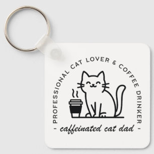 Cat dad and coffee lovers hipster key ring