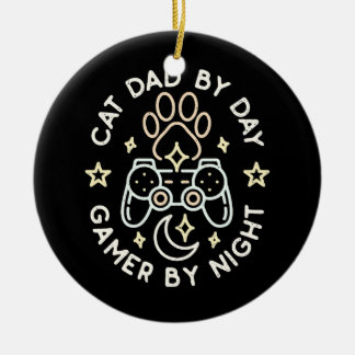 Cat Dad By Day Gamer By Night Daddy Games Lover Ceramic Tree Decoration