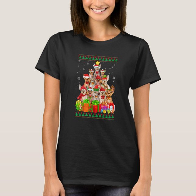 Cat Dad Cat Mum Devon Rex Cat Christmas Tree Ugly  T-Shirt (Front)