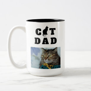 Cat Dad Cute Silhouette Photo Two-Tone Coffee Mug