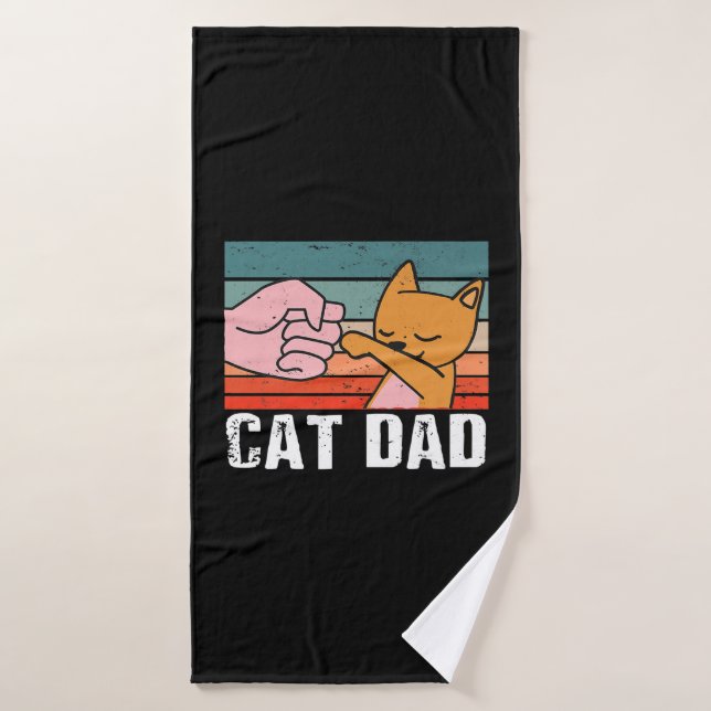 Cat dad | fathers day gift | Cat Retro Present Bath Towel (Bath Towel)