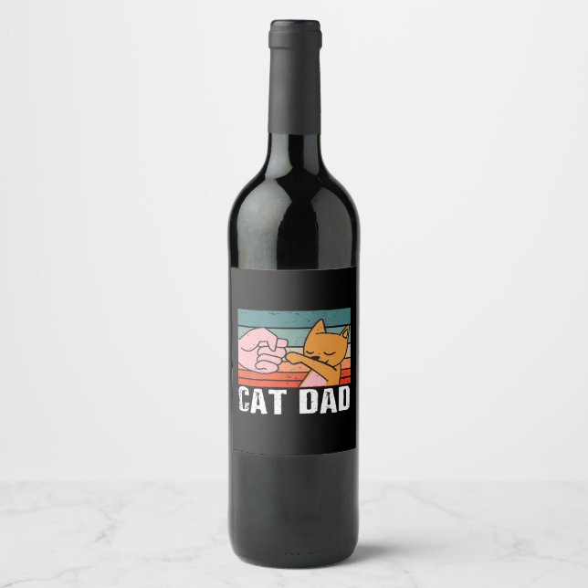 Cat dad | fathers day gift | Cat Retro Present Wine Label (Front)