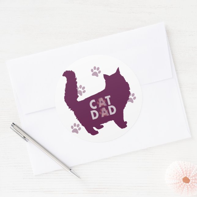 Cat Dad for Cat Lovers And Cat Owners Purple Classic Round Sticker (Envelope)