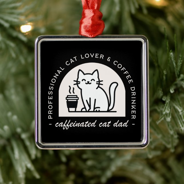 Cat dad funny coffee lover black metal tree decoration (Tree)