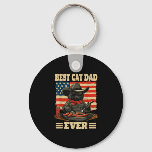 Cat dad funny gift vintage patriotic cowboy cat key ring