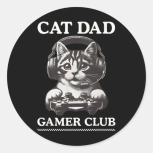 Cat Dad Gamer Club Video Games Gaming Cat Player F Classic Round Sticker