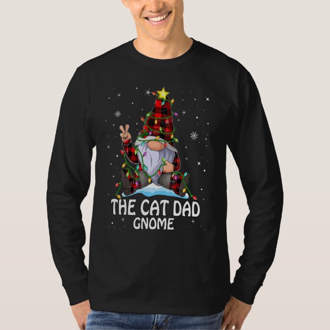 Cat Dad Gnome Buffalo Plaid Matching Christmas Tre T-Shirt (Front)