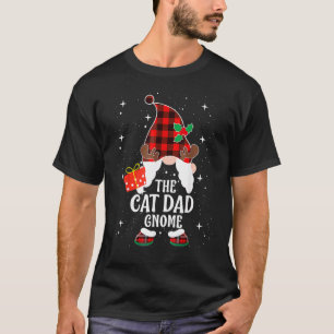 Cat Dad Gnome Buffalo Plaid Matching Family Christ T-Shirt