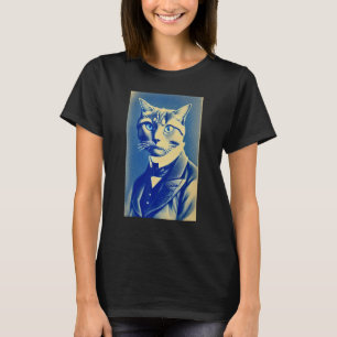 Cat Dad Head Blue Cyanotype Vintage Graphic Man Bo T-Shirt