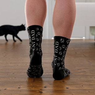 Cat Dad Pet Paw Print Pattern Black Custom Socks