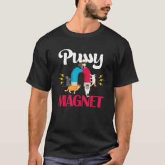 Cat Dad Pussy Magnet Adult Pun Funny Fur Dad Cat L T-Shirt