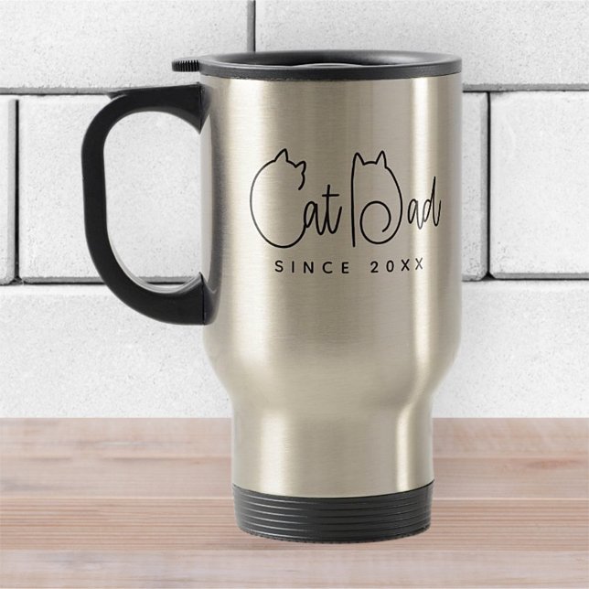 Cat Dad Since 20XX Modern Simple Playful Fun Travel Mug (Creator Uploaded)