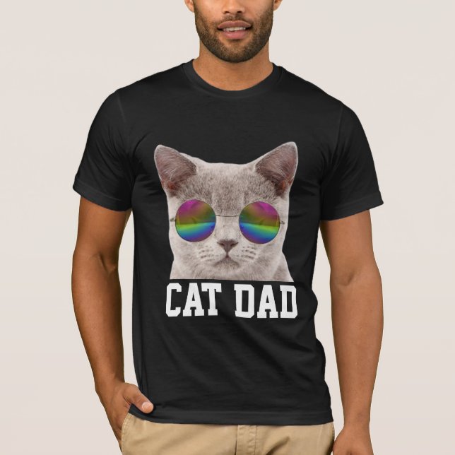 CAT DAD T-SHIRTS, CAT WEARING RAINBOW SUNGLASSES T-Shirt (Front)