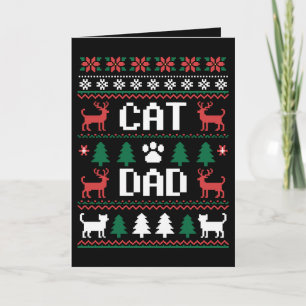 Cat Dad Ugly Christmas Sweater Paw Reindeer Xmas Card